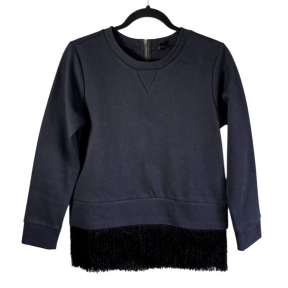 J.Crew Navy Sweatshirt with Black Fringe Hem Sz XS - Picture 2 of 10